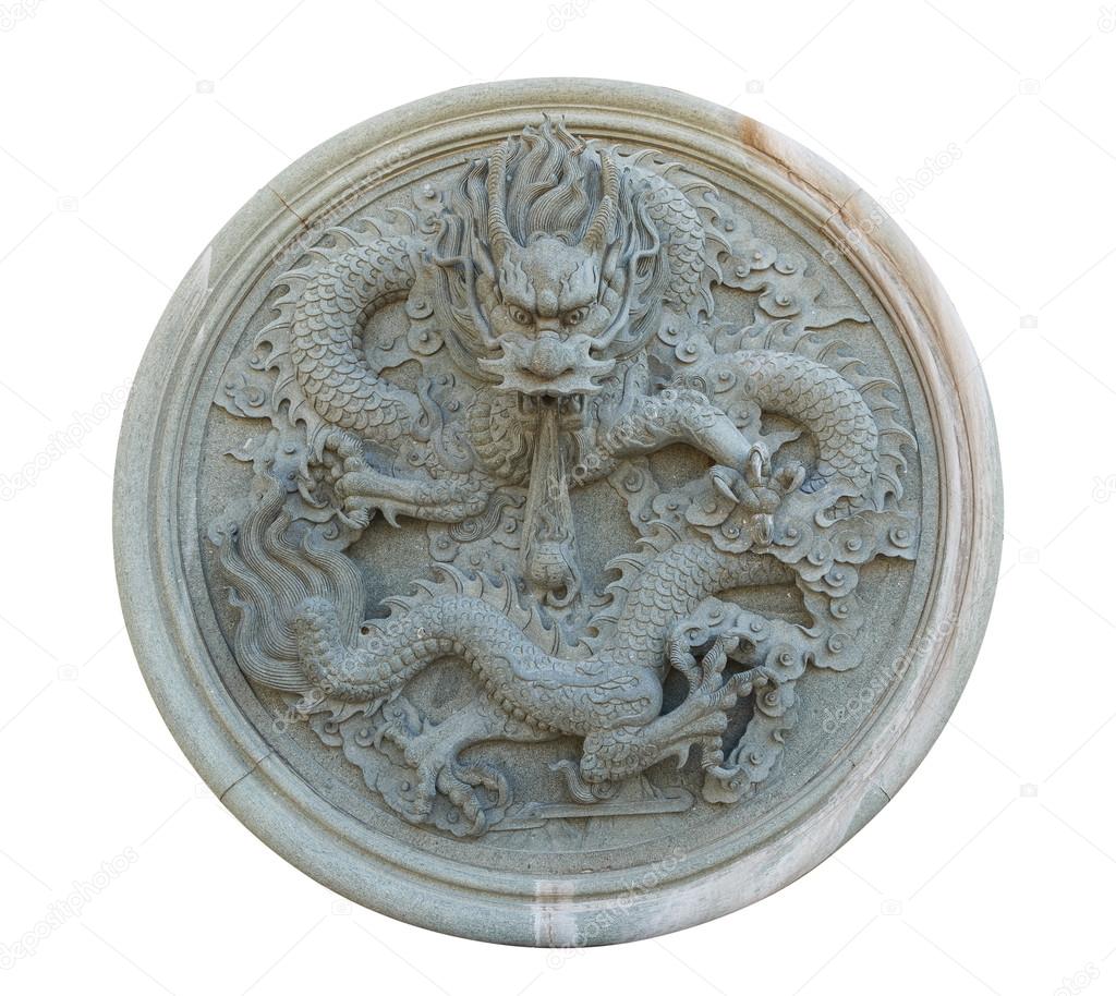 Isolated vintage Chinese stone dragon statue 