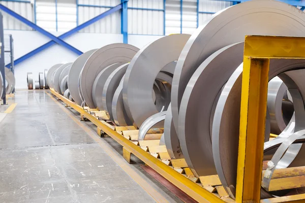 Rolls of metal sheet waiting for assembly — Stok fotoğraf