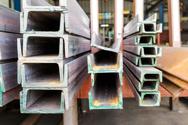 Close up heap of U shape beam steel — Stock Photo, Image