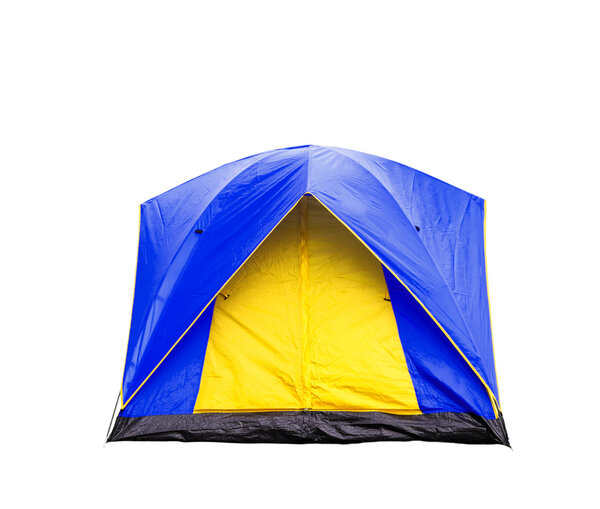 Isolated blue and yellow dome tent 