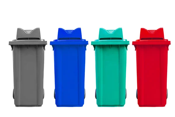 Isolated large four color garbage bins with wheel — Stock Photo, Image