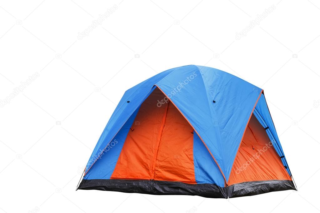 Isolated blue and orange dome tent 