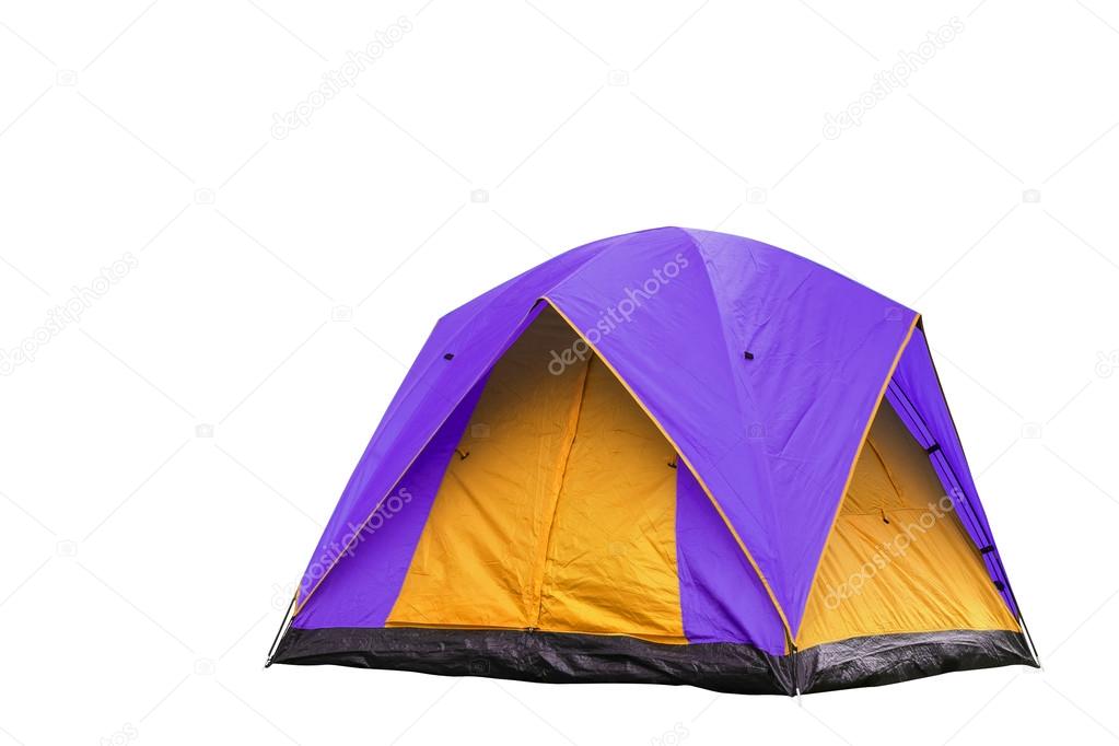 Isolated purple and yellow dome tent 