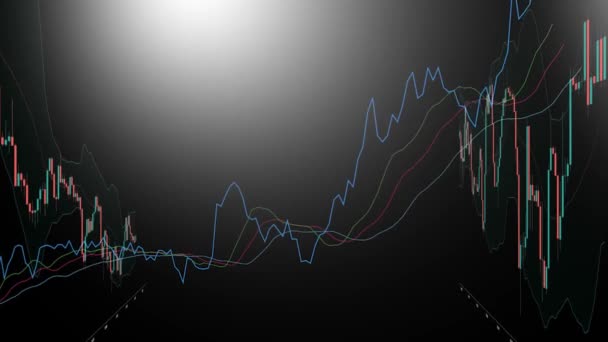 Hintergrund in Form von Charts des Aktien- oder Devisenmarktes, Bitcoin, Ethereum, Forex, Splash für Broker oder News — Stockvideo