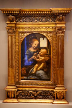 Saint Petersburg, Rusya, 21.04.2019, Leonardo da Vinci. Benois Madonna 'sı. Münzevi.
