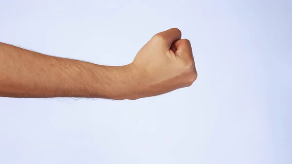 Puño Masculino Gesto Amenaza Agresión Sobre Fondo Blanco Aislado — Foto de Stock