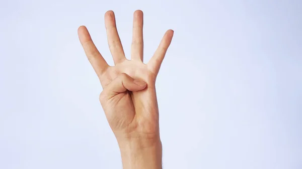 Primer Plano Mano Masculina Aislada Sobre Fondo Blanco Cuatro Dedos — Foto de Stock