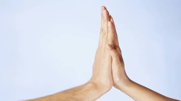 Mano Masculina Femenina Juntas Palma Palma Aisladas Sobre Fondo Blanco — Foto de Stock