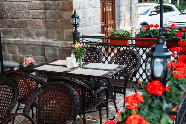 Beautiful Outdoor Street Restaurant Empty Table Royalty Free Stock Photos