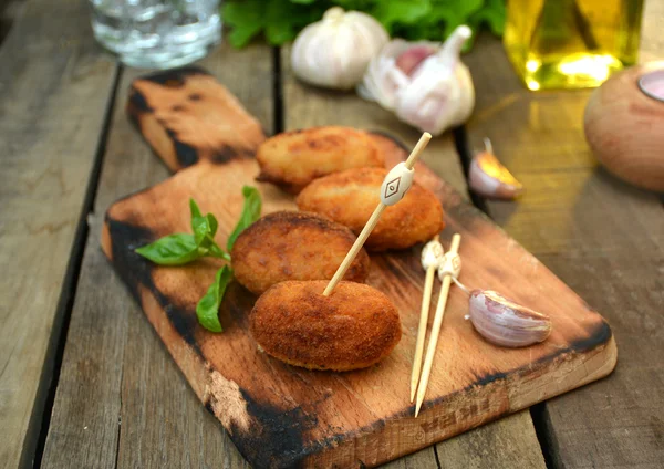 Plate full of home-made croquettes of ham — Stock Photo, Image