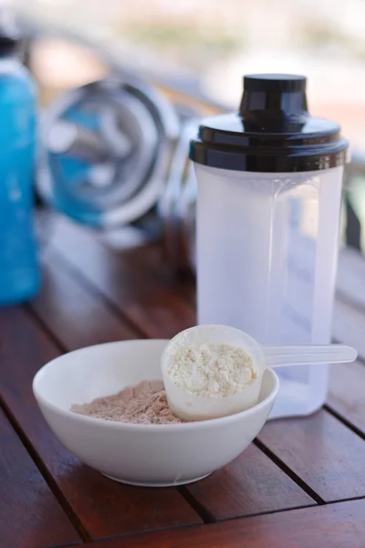 Whey protein taste vanilla and chocolate — Stock Photo, Image