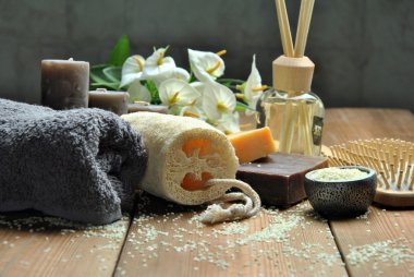 banyo sabunları yastıkları ve mum