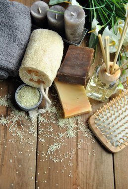banyo sabunları yastıkları ve mum