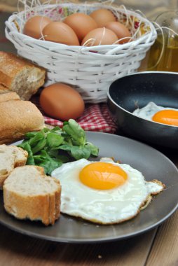 Kızarmış yumurta ekmek ve yağ ile