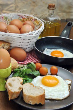 Kızarmış yumurta ekmek ve yağ ile