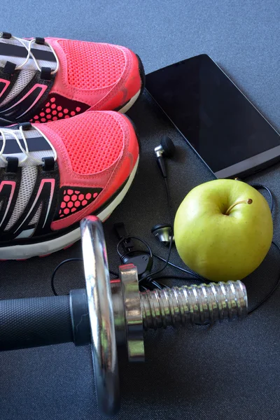 Sneakers, clothing for fitness — Stock Photo, Image