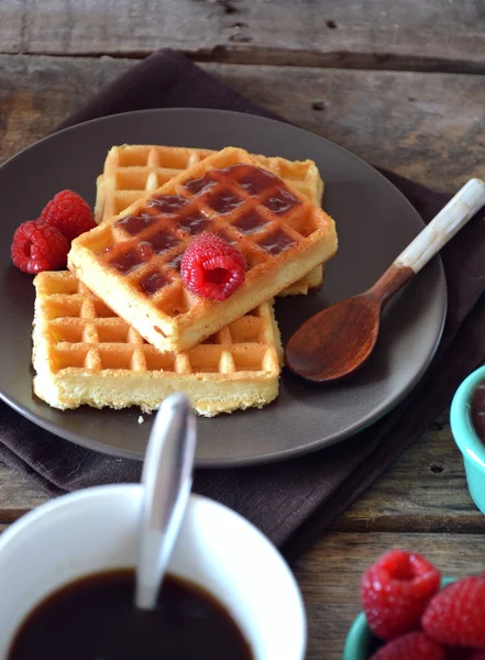 Prato de waffles com marmelada de framboesa — Fotografia de Stock