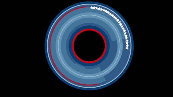 Círculos recortar caminos rojo blanco y azul en negro 4K — Vídeos de Stock