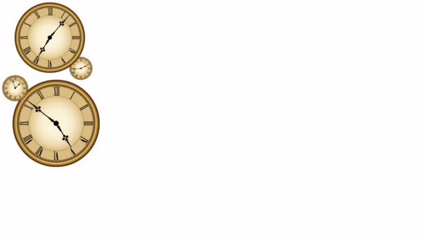 Horloges multiples laissées sur blanc 4K 