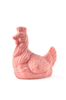 Easter chocolate chicken on a white background.