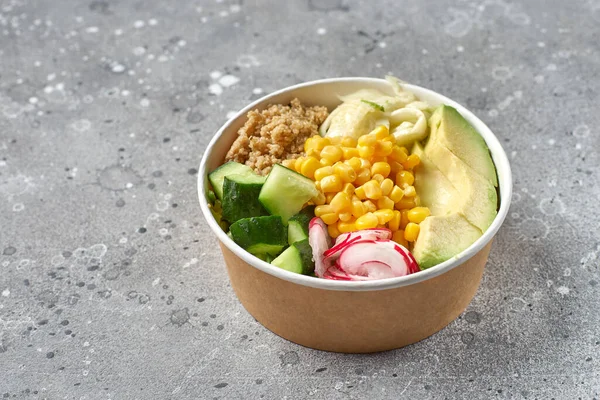 Concept Healthy Vegan Lunch Bowl Avocado Quinoa Tomato Cucumber Radish — Stock Photo, Image