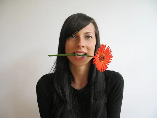 Playful Young Woman With Flower — Stock Photo, Image