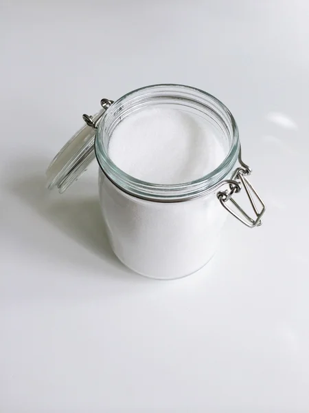 Jar of granulated sugar — Stock Photo, Image