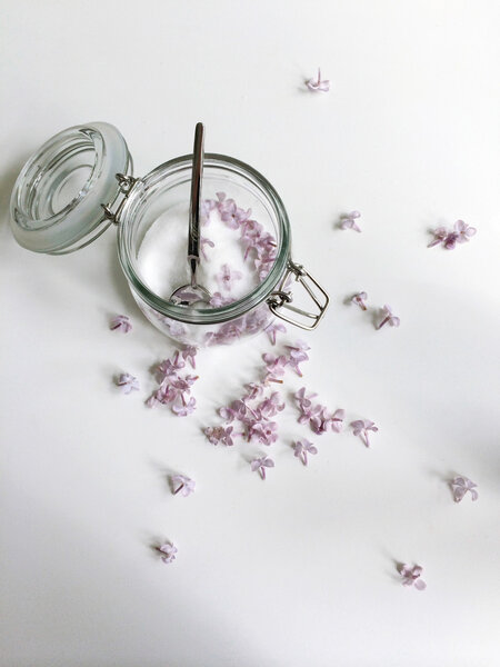 Glass jar of white sugar
