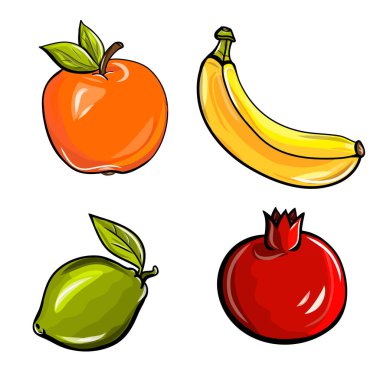 Renkli gerçekçi meyveler.