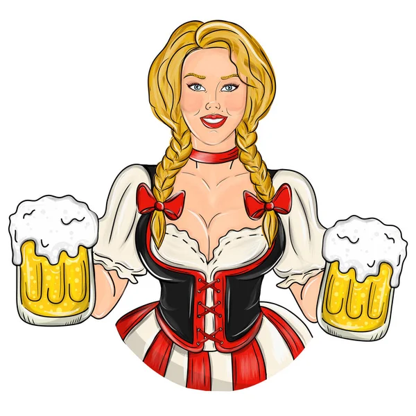 Frau mit Bier — Stockvektor