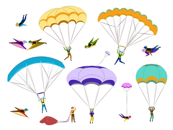 Parachutists and skydivers set — Stock Vector