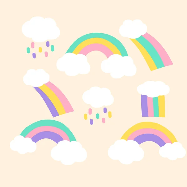 Regenboog tekenfilmset — Stockvector