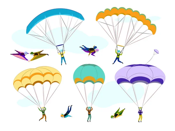 Parachutists and skydivers set — Stock Vector