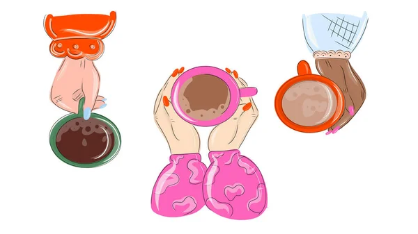 Female hands holding cups of coffee — Stock Vector