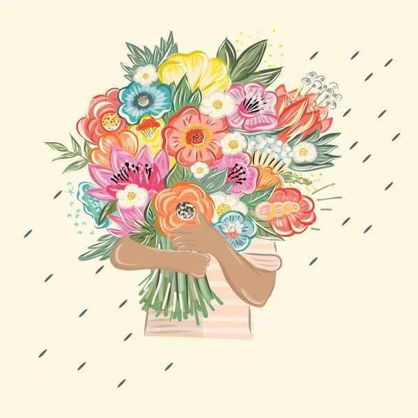 Μπουκέτο με λουλούδια στα χέρια — Διανυσματικό Αρχείο