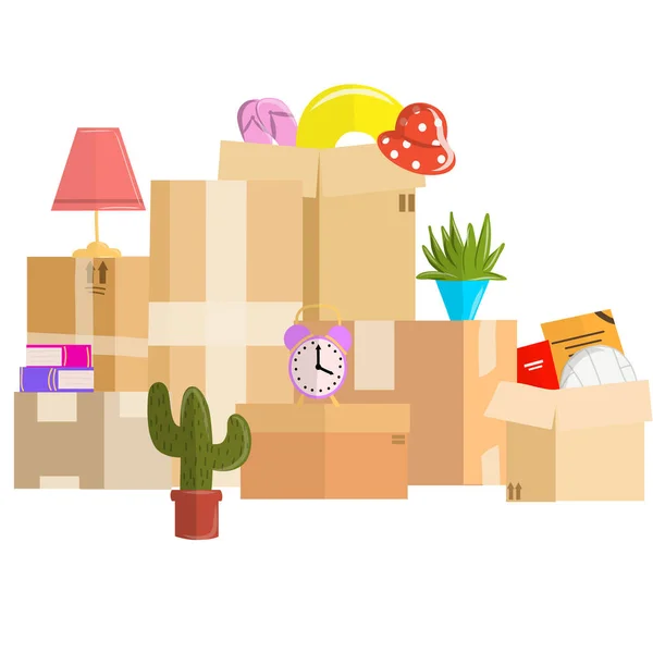 Cajas con cosas — Vector de stock