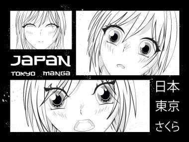 Anime characters. Japanese manga clipart
