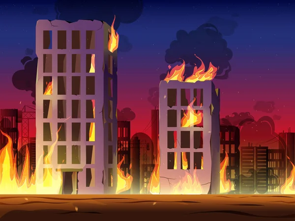 Stad in brand — Stockvector