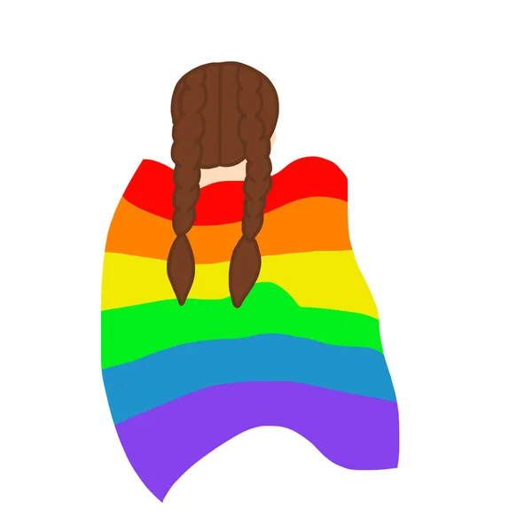 Chica con capa de arco iris — Vector de stock