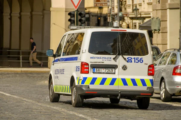 Prag Tschechische Republik August 2018 Polizeiwagen Fährt Durch Die Prager — Stockfoto