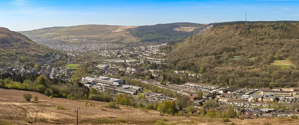 Lwynypia Rhondda Valley Wales April 2021 Panoramic View 계곡이 내려다 — 스톡 사진