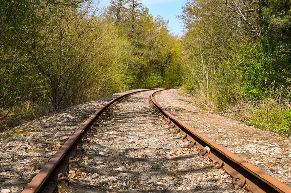 Eenbaansspoorlijn Van Een Spoorweg Door Een Plattelandsgebied Geen Mensen — Stockfoto