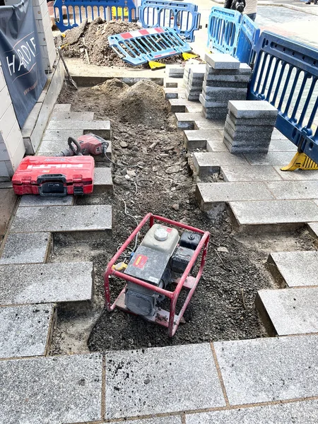 Merthyr Tydfil Wales Mei 2021 New Paving Slps Being Laid — Stok Foto