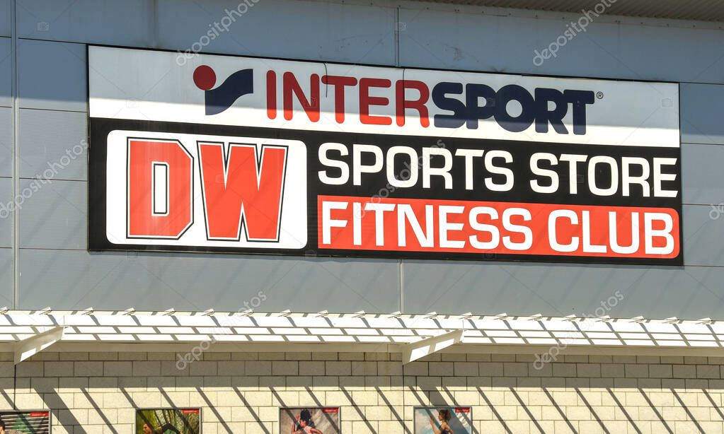 Merthyr Tydfil, Wales - April 2018: Sign above the entrance to a branch of the DW sports store.
