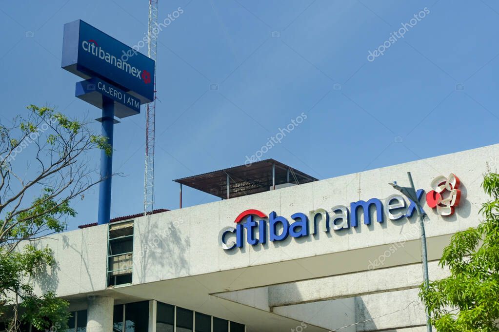 Acapulco, Mexico - 17 January 2024: Signs above a branch of Citibanamex bank in the city of Acapulco.