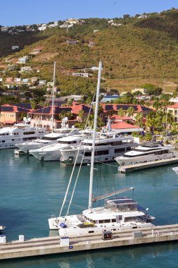 St. Thomas, ABD Virgin Adaları - 19 Ocak 2026: ABD Virjin Adaları 'ndaki Karayip Adası' ndaki Charlotte Amalie 'ye demirlemiş Katamaran ve süper yatlar.