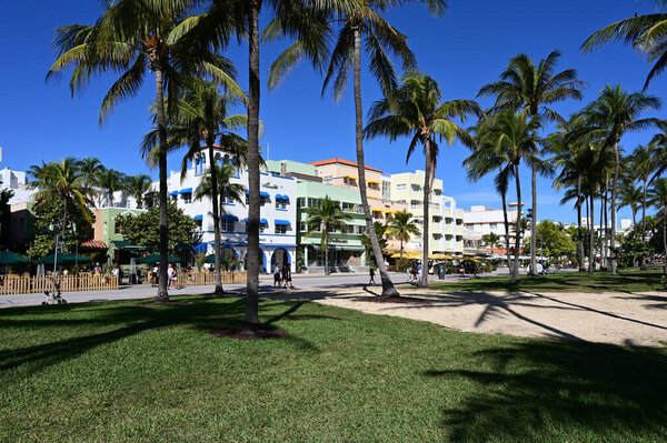 Ocean Drive on Miami Beach, Florida currently closed to automobile traffic.