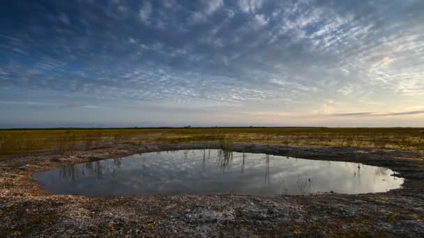 Zonsondergang wolkenlandschap timelapse over oplossing gat in Everglades National Park 4K. — Stockvideo
