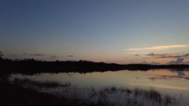 Everglades Ulusal Parkı 'ndaki Nine Mile Pond üzerinde gün doğumu, Florida 4K.
