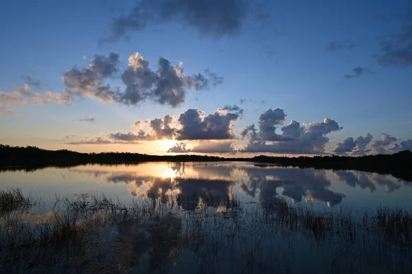 Lever de soleil coloré sur l'étang Nine Mile dans le parc national des Everglades, Floride. — Photo